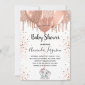 Baby shower olifant roos goudballonmeisje kaart (Voorkant)