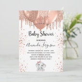 Baby shower olifant roos goudballonmeisje kaart (Staand voorkant)