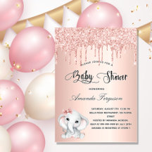 Baby shower olifant roos gouden meisje glitter dru