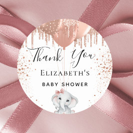Baby shower olifant roos goudglitter bedankt ronde sticker