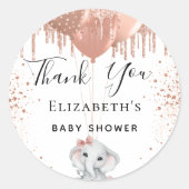 Baby shower olifant roos goudglitter bedankt ronde sticker (Voorkant)