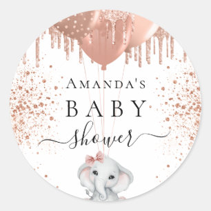 Baby shower olifant roos goudglitter ronde sticker