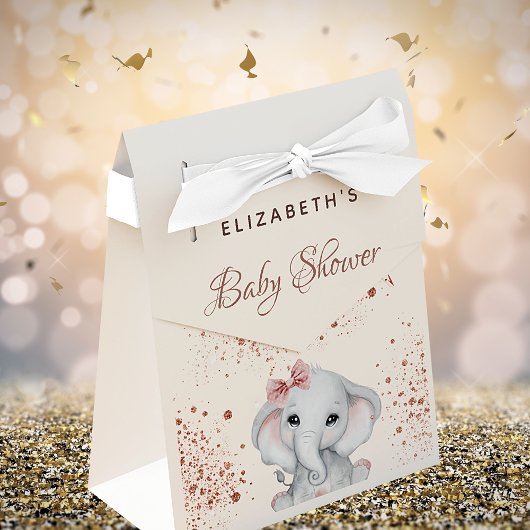 Baby shower olifant roos goudroze glitter bedankdoosjes