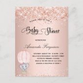 Baby shower olifant roos heteluchtballon uitnodiging briefkaart (Voorkant)