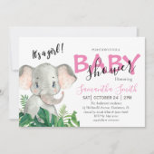 Baby shower Olifant roze Aankondiging (Voorkant)