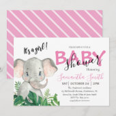 Baby shower Olifant roze Aankondiging (Voorkant / Achterkant)
