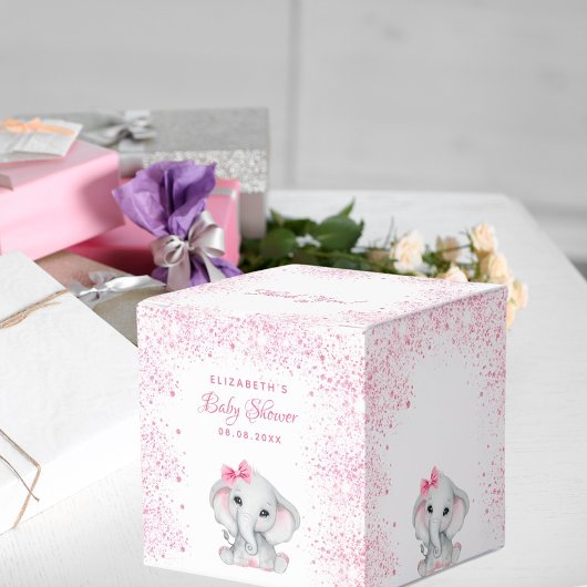 Baby shower olifant roze glitter meisje bedankdoosjes