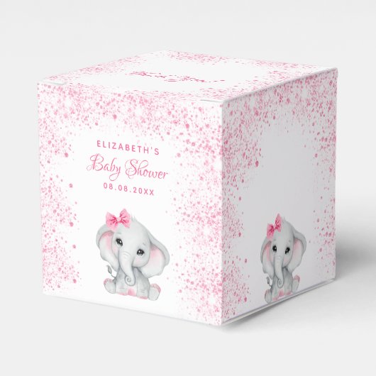Baby shower olifant roze glitter meisje bedankdoosjes (Voorkant Zijde)