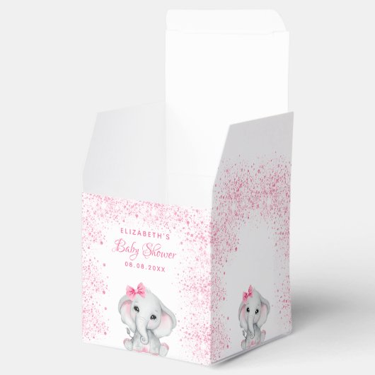 Baby shower olifant roze glitter meisje bedankdoosjes (Geopend)
