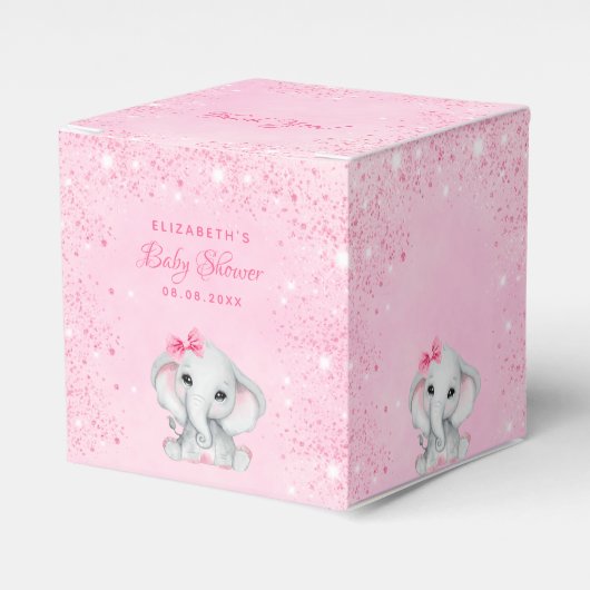Baby shower olifant roze glitter meisje naam bedankdoosjes (Voorkant Zijde)