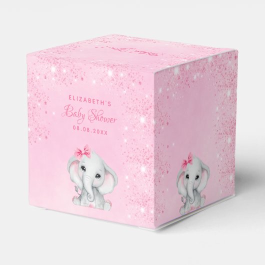 Baby shower olifant roze glitter meisje naam bedankdoosjes (Achterkant)