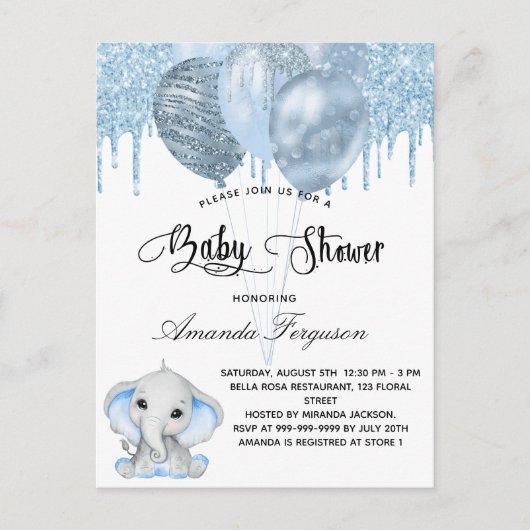 Baby shower olifant uitnodiging briefkaart (Voorkant)