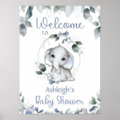 Baby shower Olifant Welkomstbord Blauw Poster (Voorkant)