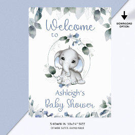 Baby shower Olifant Welkomstbord Blauw Poster