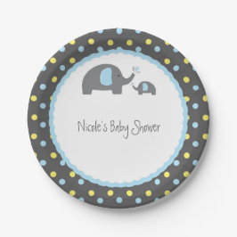 Baby shower Olifanten Blauw Grijs & Geel Papieren Bordje