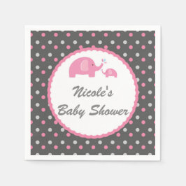 Baby Shower Olifanten Roze Grijs & Wit Servetten