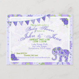 Baby shower olifantenbloemen Paarse Uitnodiging Briefkaart