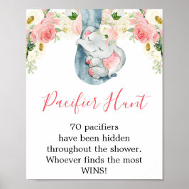 Baby shower-olifantenbord voor Pacifier-jachtmeisj Poster