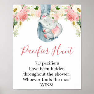 Baby shower-olifantenbord voor Pacifier-jachtmeisj Poster