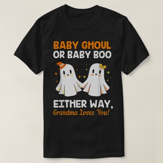 Baby shower oma Halloween Gender onthulling Booy O T-shirt (Design voorkant)