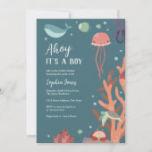 Baby shower Onder het Zee Ahoy Het is een jongen Kaart (Voorkant)