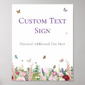 Baby shower ondertekenen | Roze Paarse vlinderbloe Poster (Voorkant)