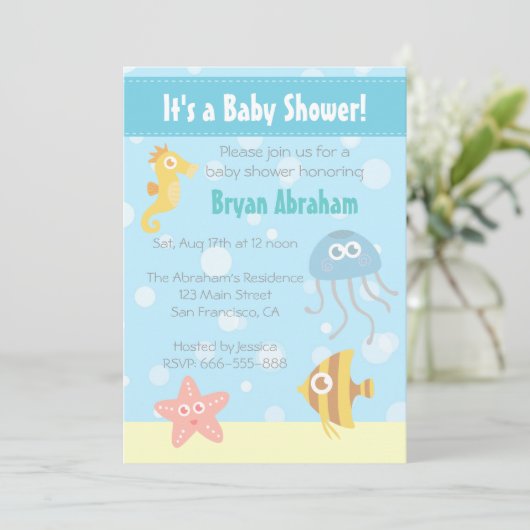 Baby shower onderwaterthema Kawaii Invite Kaart (Staand voorkant)