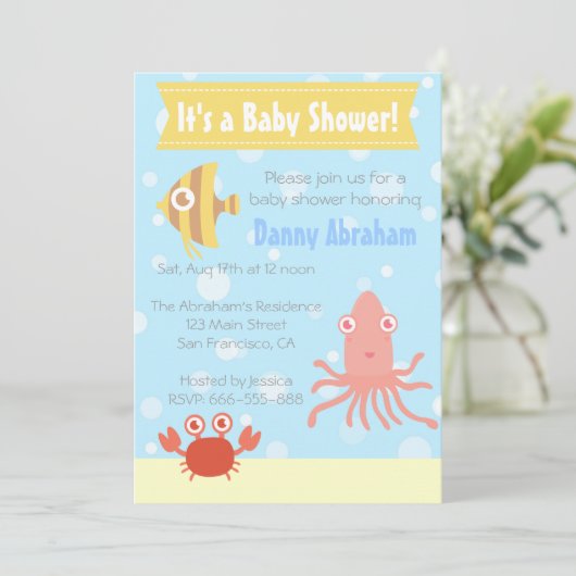 Baby shower onderwaterthema Kawaii Invite Kaart (Staand voorkant)