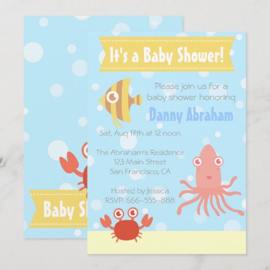 Baby shower onderwaterthema Kawaii Invite Kaart (Voorkant / Achterkant)