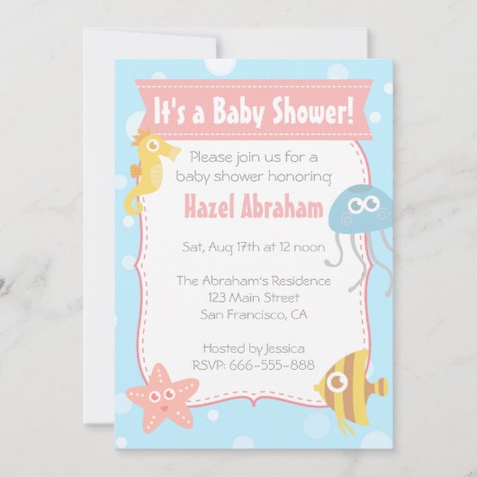 Baby shower onderwaterthema Kawaii Invite Kaart (Voorkant)
