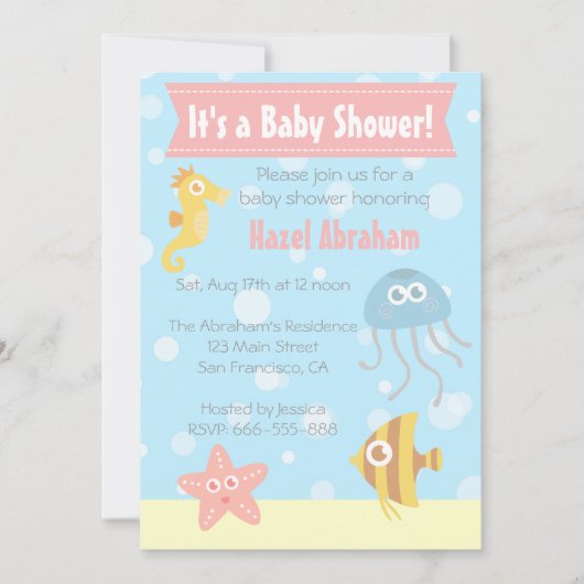 Baby shower onderwaterthema Kawaii Invite Kaart (Voorkant)