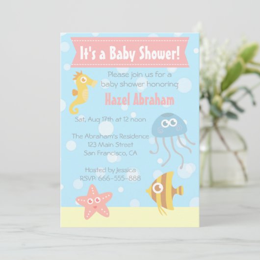 Baby shower onderwaterthema Kawaii Invite Kaart (Staand voorkant)