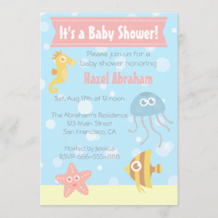 Baby shower onderwaterthema Kawaii Invite Kaart