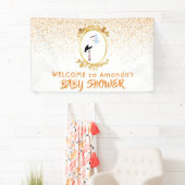 Baby shower ooievaar goudmonogram spandoek (Insitu)