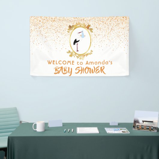 Baby shower ooievaar goudmonogram spandoek (Beurs)