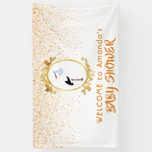 Baby shower ooievaar goudmonogram spandoek (Verticaal)