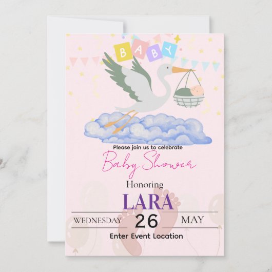 Baby Shower Ooievaar Kaart (Voorkant)
