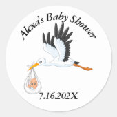 Baby shower ooievaar op wit ronde sticker (Voorkant)