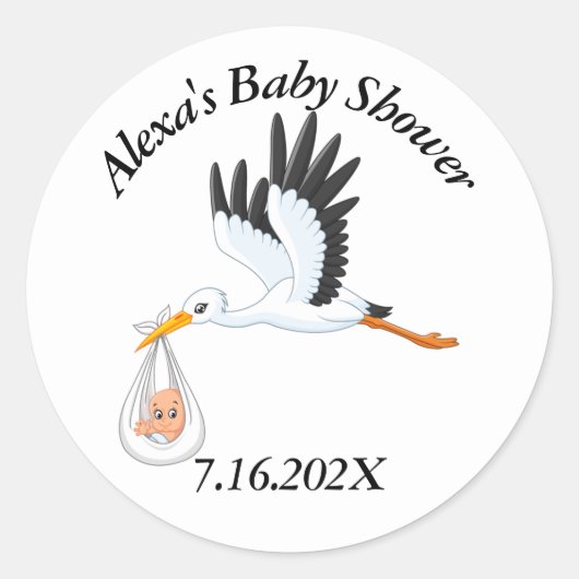 Baby shower ooievaar op wit ronde sticker (Voorkant)