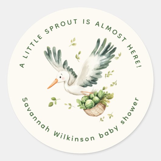 Baby Shower Ooievaar Sticker Kleine Spruit (Voorkant)
