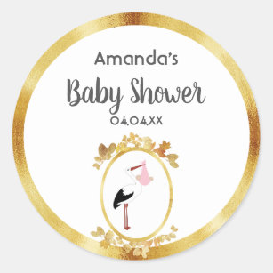 Baby shower ooievaars ronde sticker
