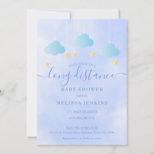 Baby Shower Op Afstand Per Post Boy Blue Kaart (Voorkant)