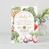 Baby shower op de markt voor groentetelers kaart (Staand voorkant)