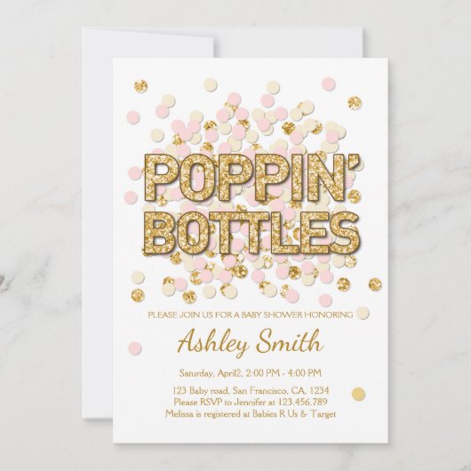 baby shower Opblaasflessen Confetti Roze goud Kaart (Voorkant)