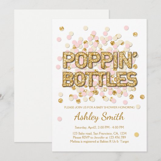 baby shower Opblaasflessen Confetti Roze goud Kaart (Voorkant / Achterkant)
