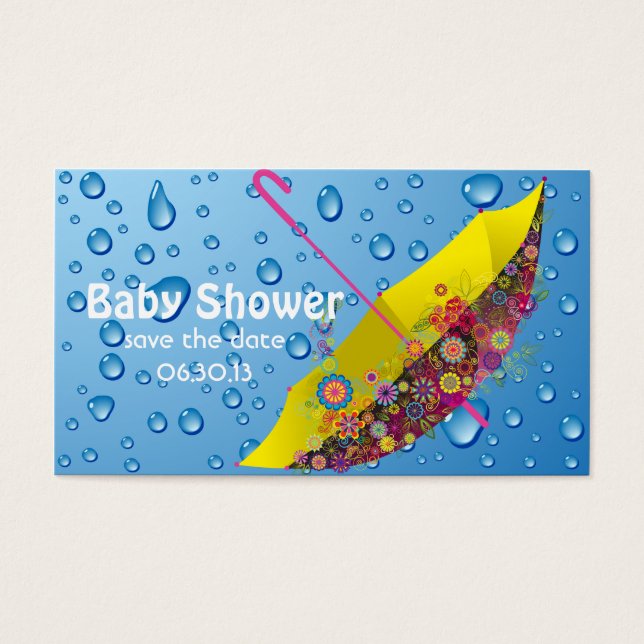 Baby shower Opslaan Datum Umbrella Visitekaartjes (Voorkant)