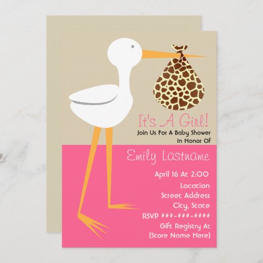 baby shower - Opslag met Giraffe printbundel Kaart (Voorkant / Achterkant)