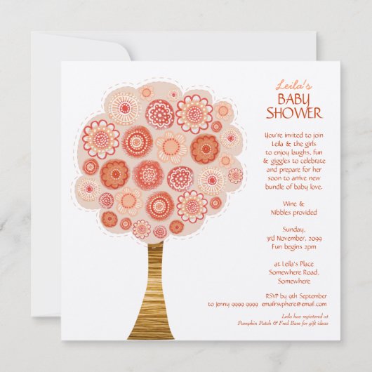 baby shower Oranje bloesem Aangepaste uitnodiging (Achterkant)