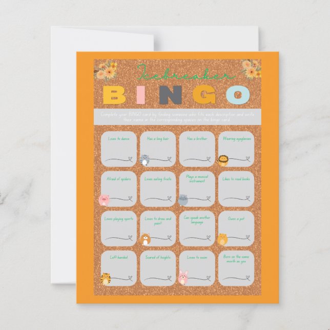Baby shower oranje ijsbreker bingo Papieren Blad (Voorkant)