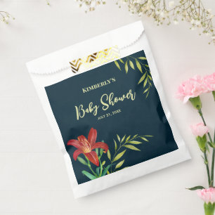 Baby Shower Oranje Lelie Illustratie Marineblauw Bedankzakje